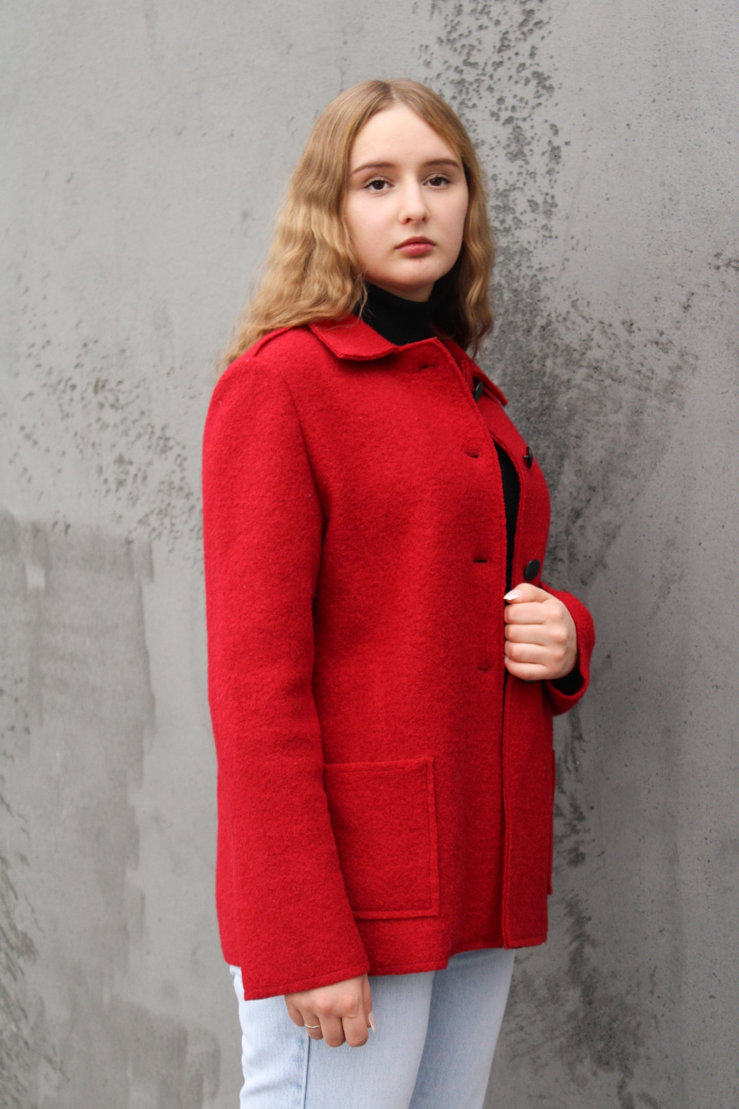 Kurze Wolljacke 100% Schurwolle/Wollwalk Rot Nr. 638