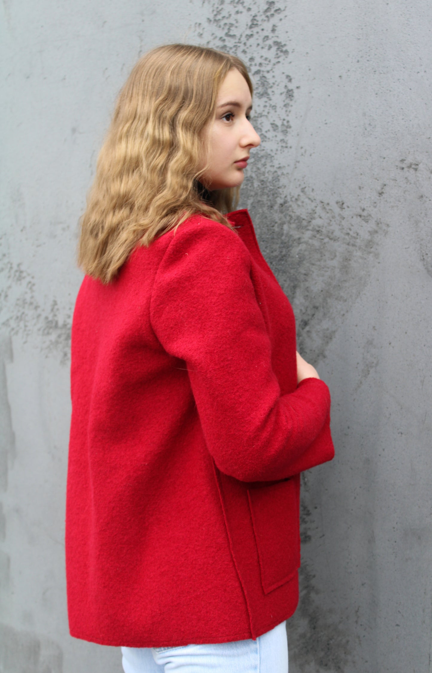 Kurze Wolljacke 100% Schurwolle/Wollwalk Rot Nr. 638
