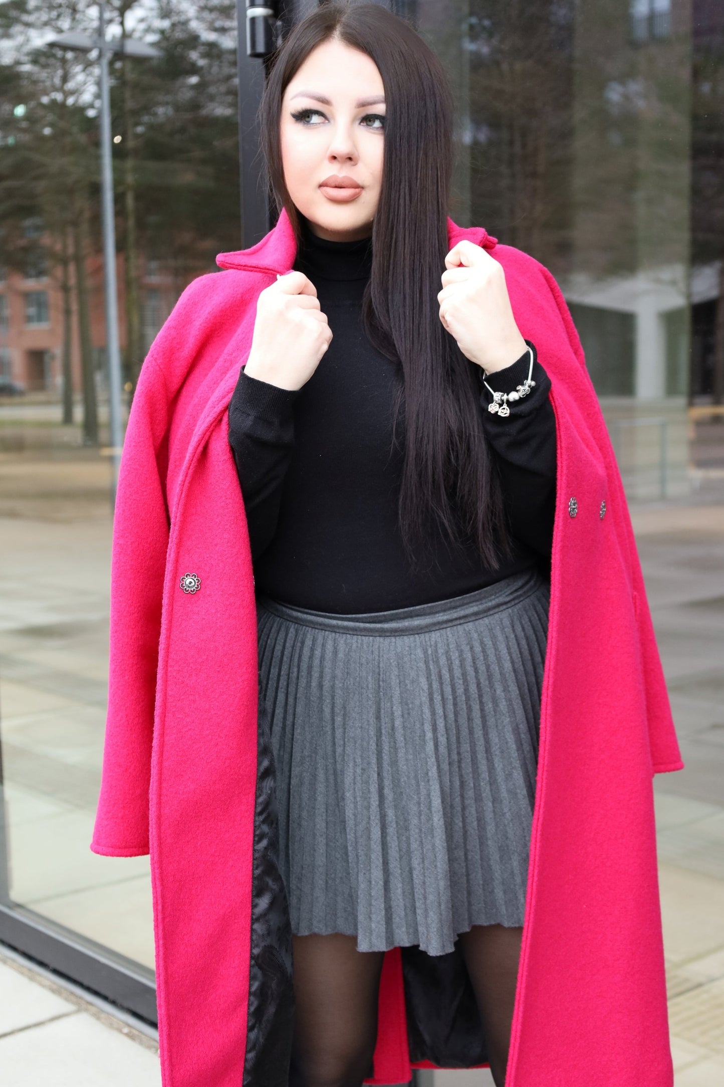 Mantel aus Merinowolle in Fuchsia Nr. 49