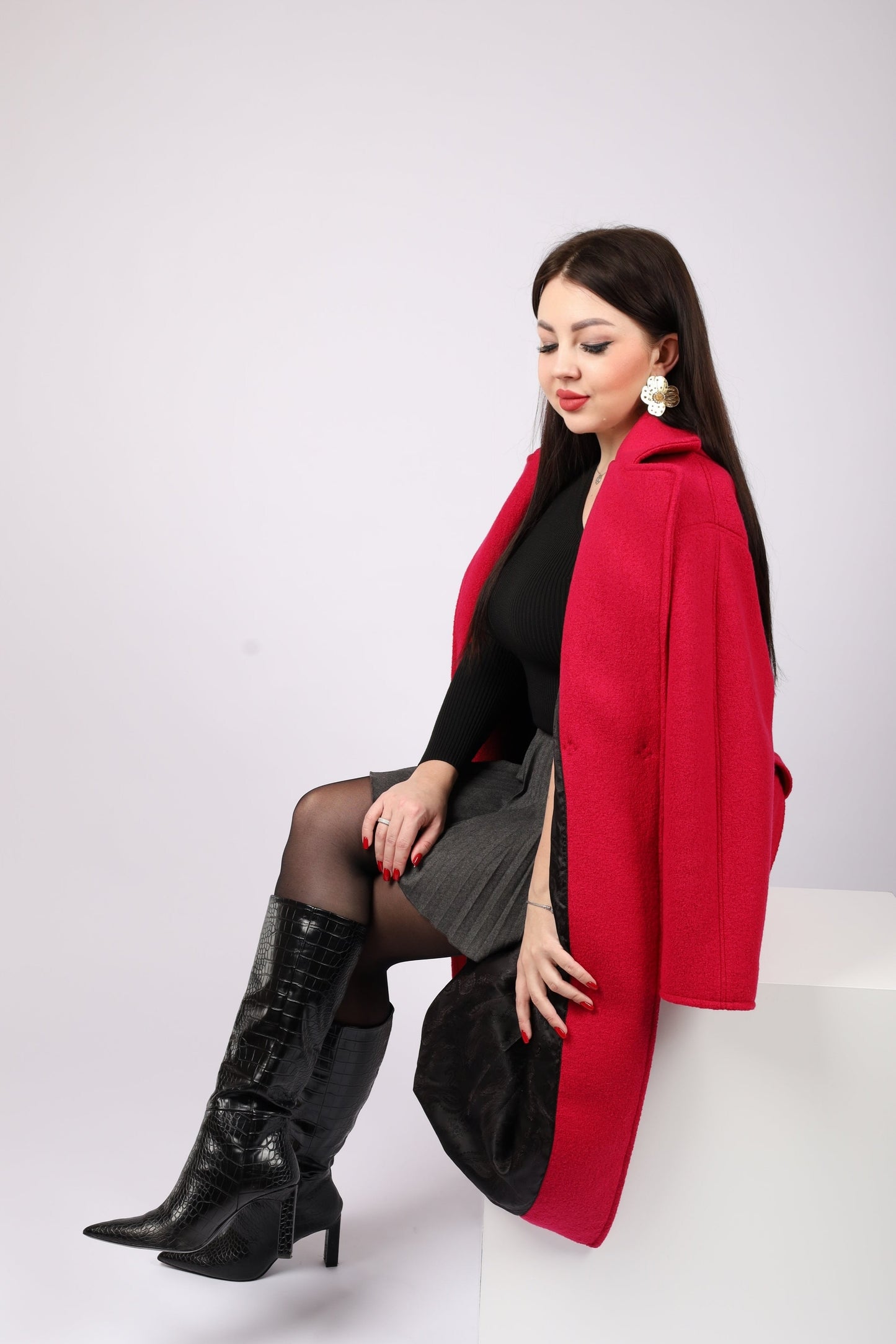 Mantel aus Merinowolle in Fuchsia Nr. 49