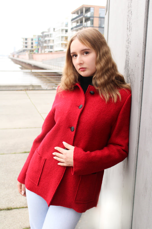 Kurze Wolljacke 100% Schurwolle/Wollwalk Rot Nr. 638