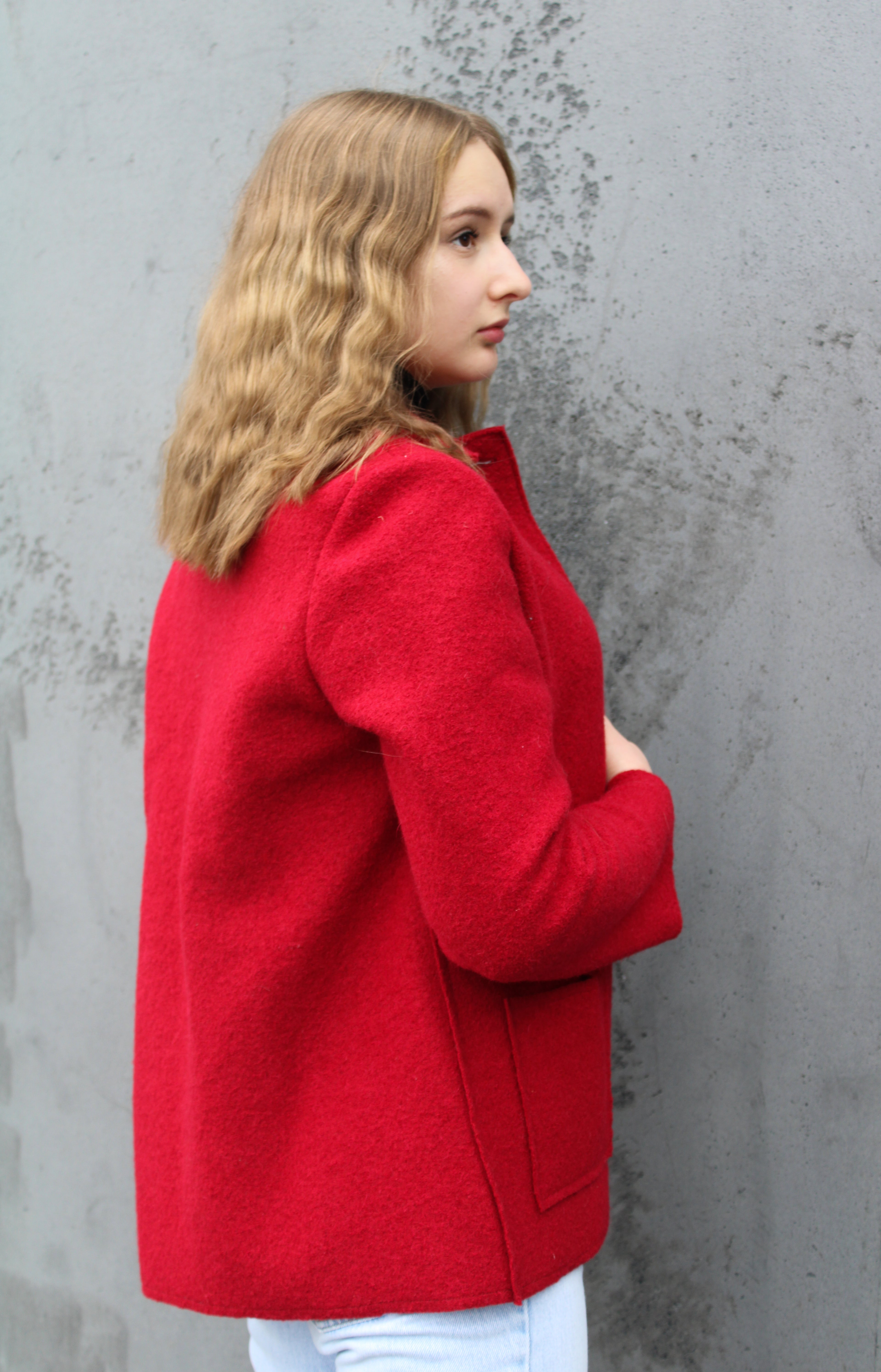 Kurze Wolljacke 100% Schurwolle/Wollwalk in Farbe Nr: 638 Rot