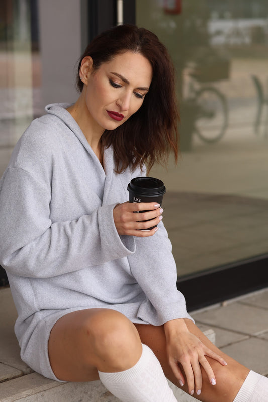 Longpullover aus Baumwollstrick in Hellgrau