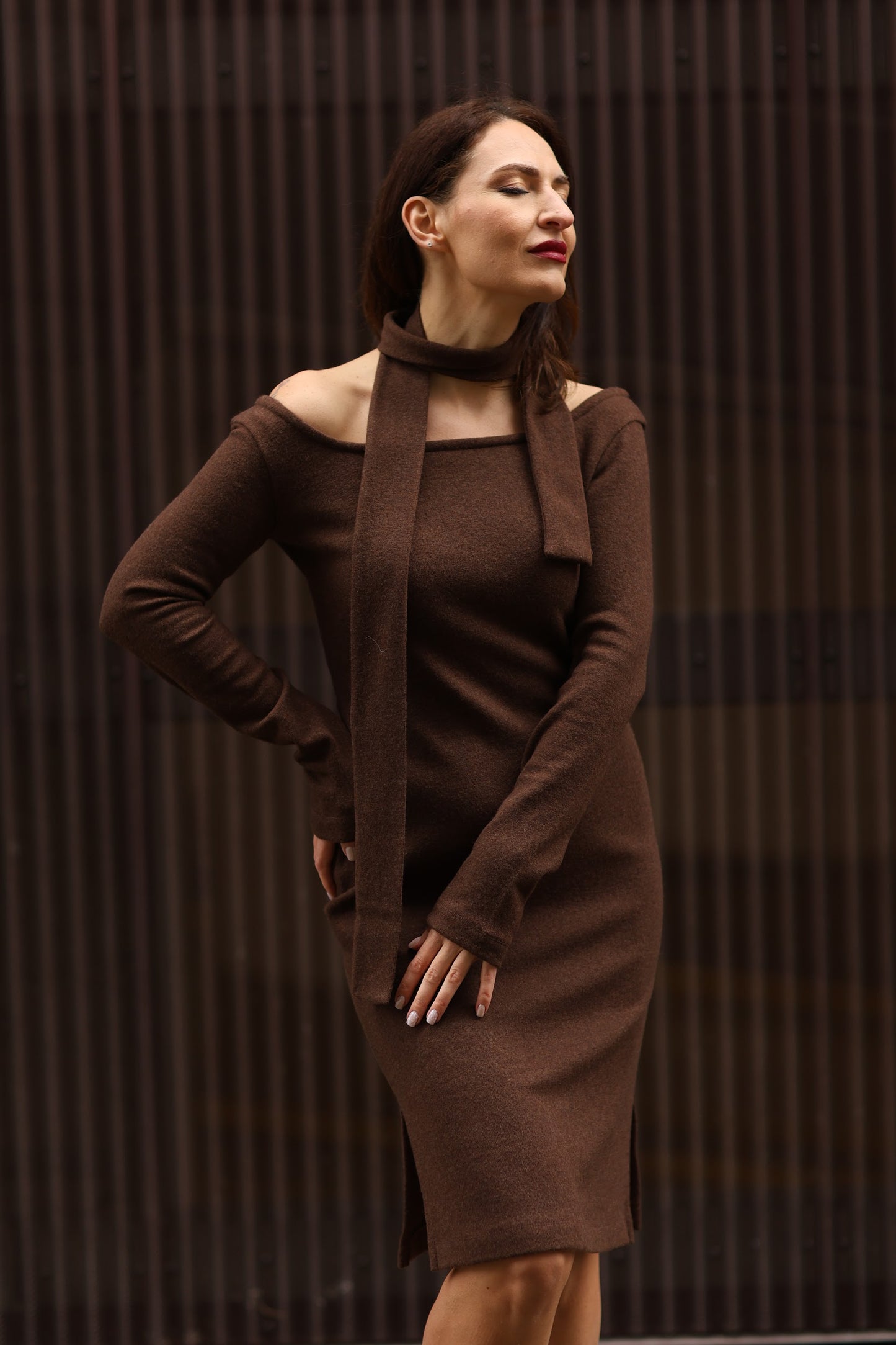Strickkleid aus Merinowolle, Schokoladenbraun