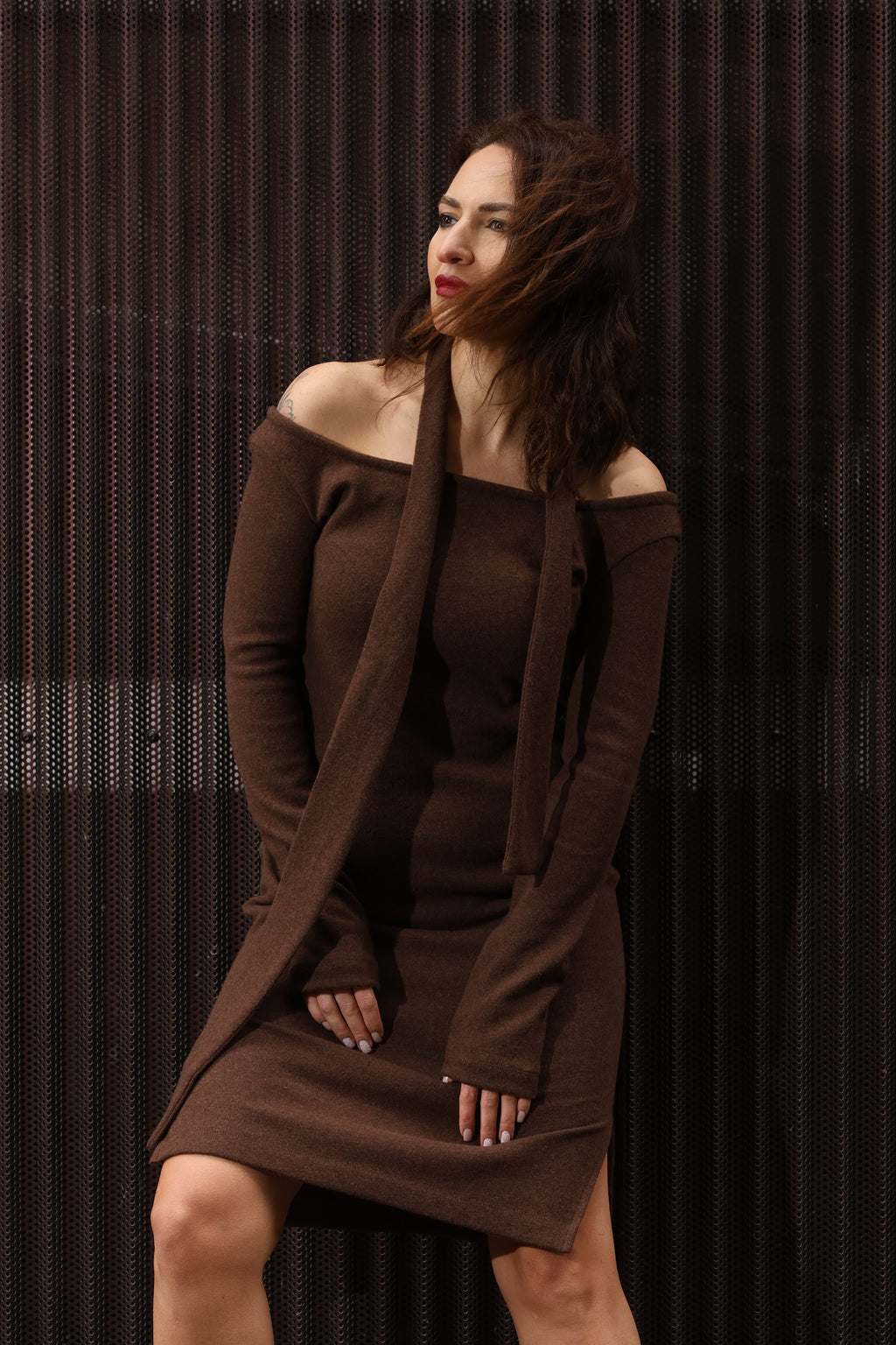 Strickkleid aus Merinowolle, Schokoladenbraun