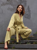Kimonoanzug aus Lyocell Jacquard, Blätter Lemon