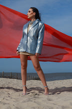 Oversize-Blazer aus Denim mit Glanzbeschichtung