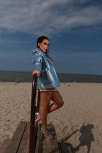 Oversize-Blazer aus Denim mit Glanzbeschichtung