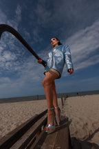 Oversize-Blazer aus Denim mit Glanzbeschichtung